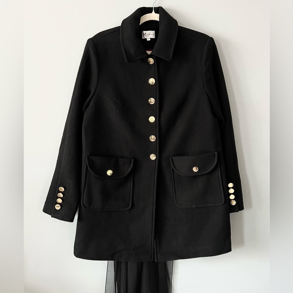 Milly X Bow Coat | Black | Size Medium - Picture 2 of 11